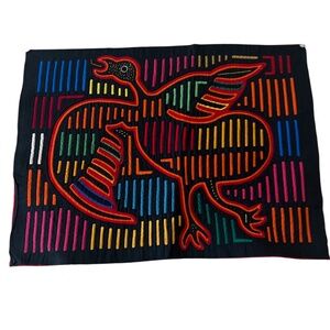 Vintage Kuna Indian Mola Bird Motif Textile From The San Blas Islands of Panama